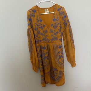 Anthropologie Mustard and Purple Floral Midi Dress